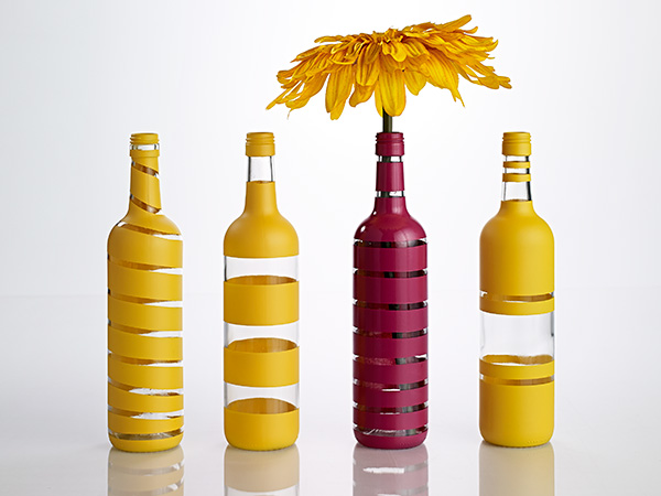 Painted-Stripe Wine Bottle Vases